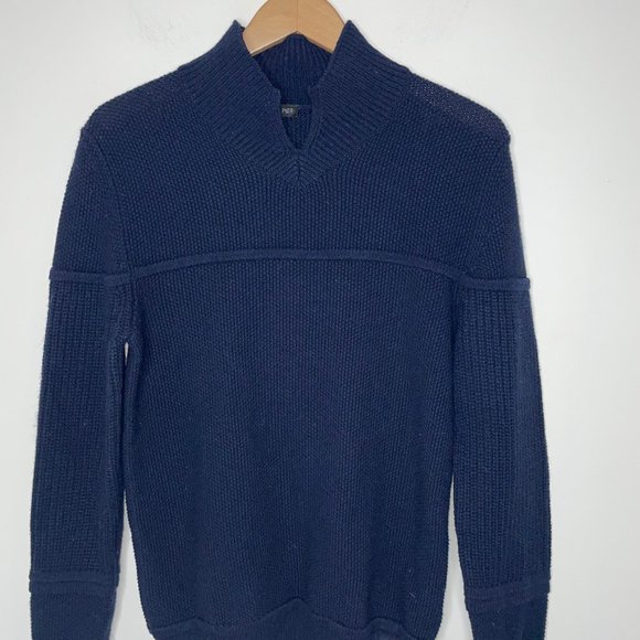 Greg Pier Mens Navy Blue Cashmere V-Neck High Neck Pullover Sweater Italy - Picture 8 of 15